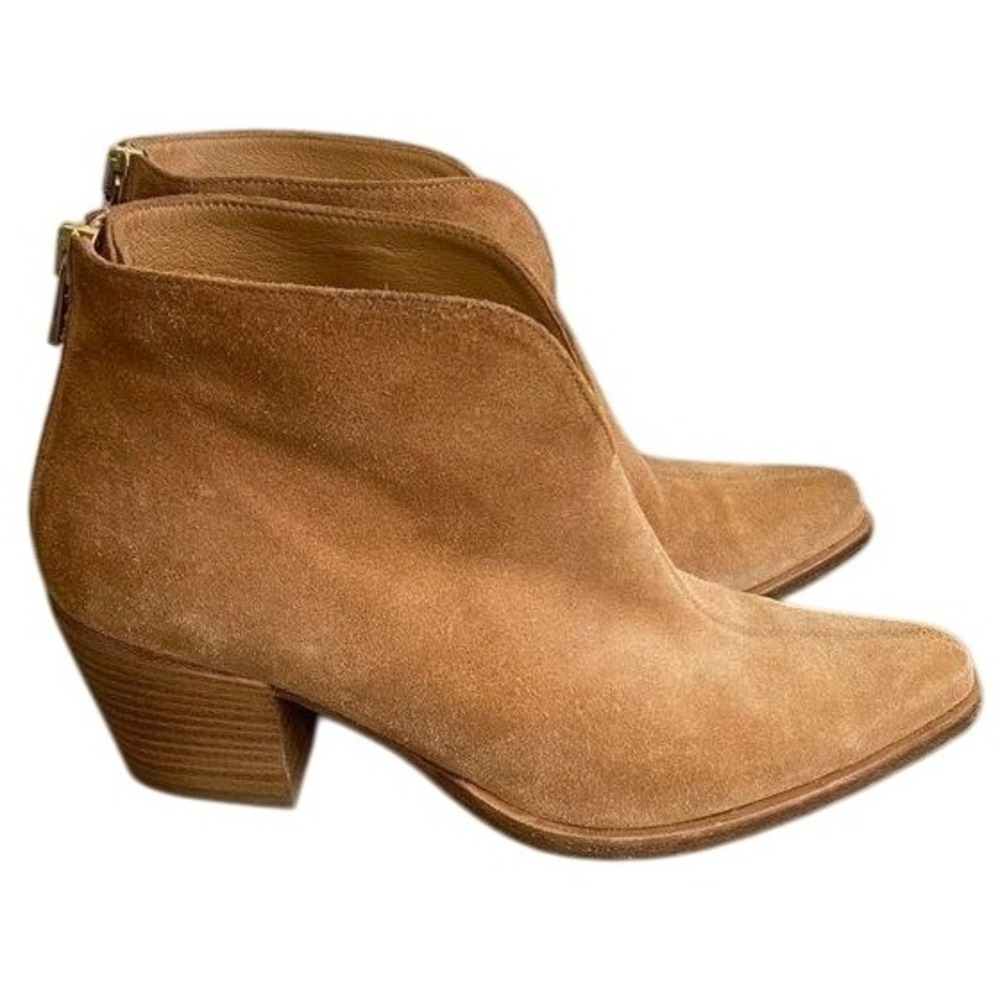 Vince Henderson Tan Suede V-Cut Pointed Toe Ankle Boots Size 6.5M